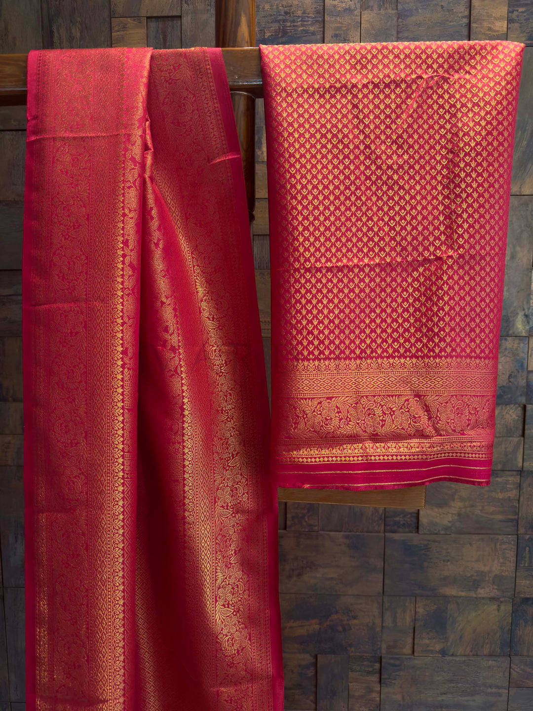 Rani Pink Golden Zari Kanjivaram Silk Saree