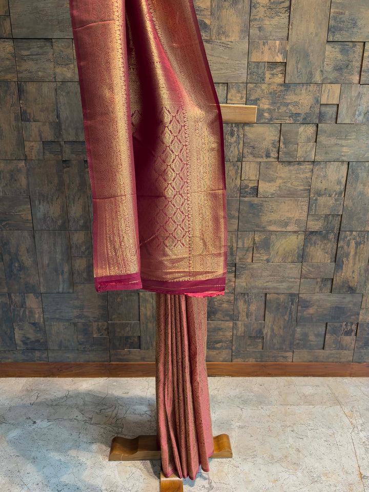 Maroon Golden Zari Kanjivaram Silk Saree