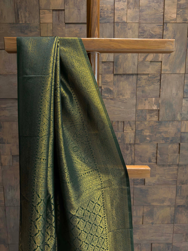 Bottle Green Golden Zari Kanjivaram Silk Saree