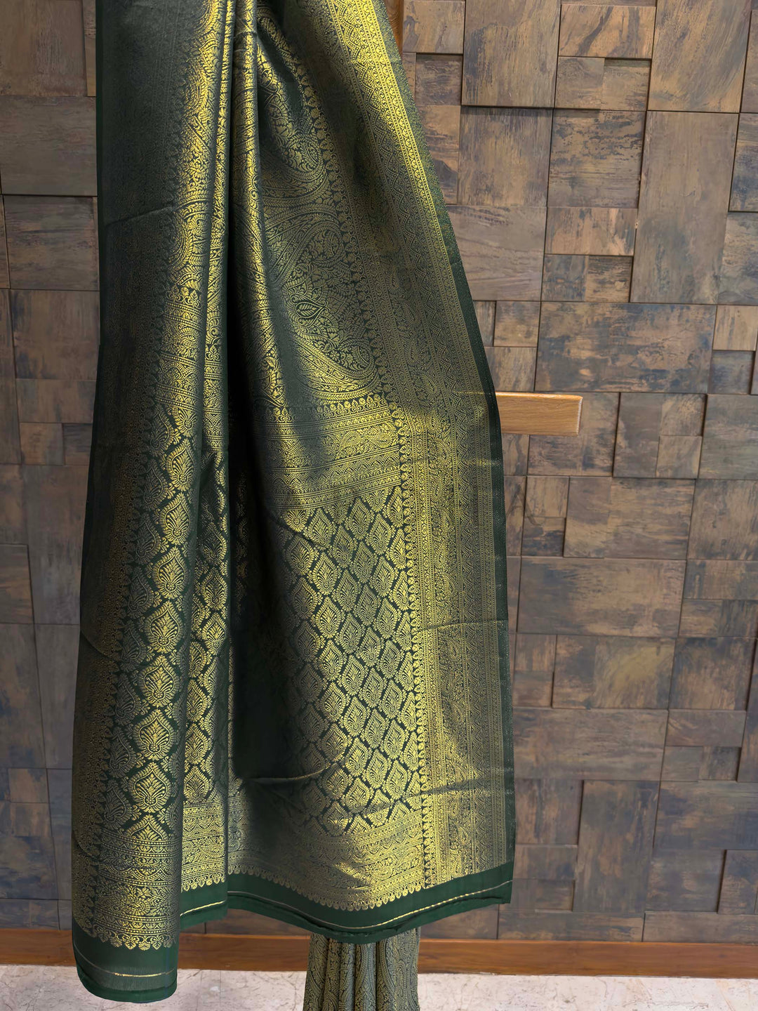 Bottle Green Golden Zari Kanjivaram Silk Saree