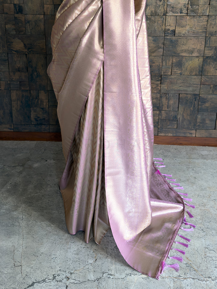 Lilac-Pink Kanjivaram Tissue Silk Saree with Gold Zari Weave