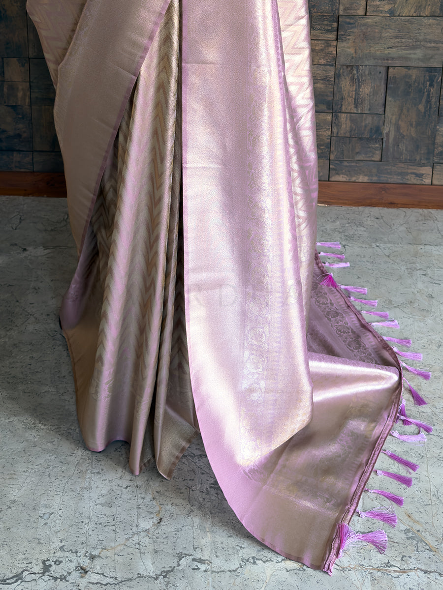 Lilac-Pink Kanjivaram Tissue Silk Saree with Gold Zari Weave