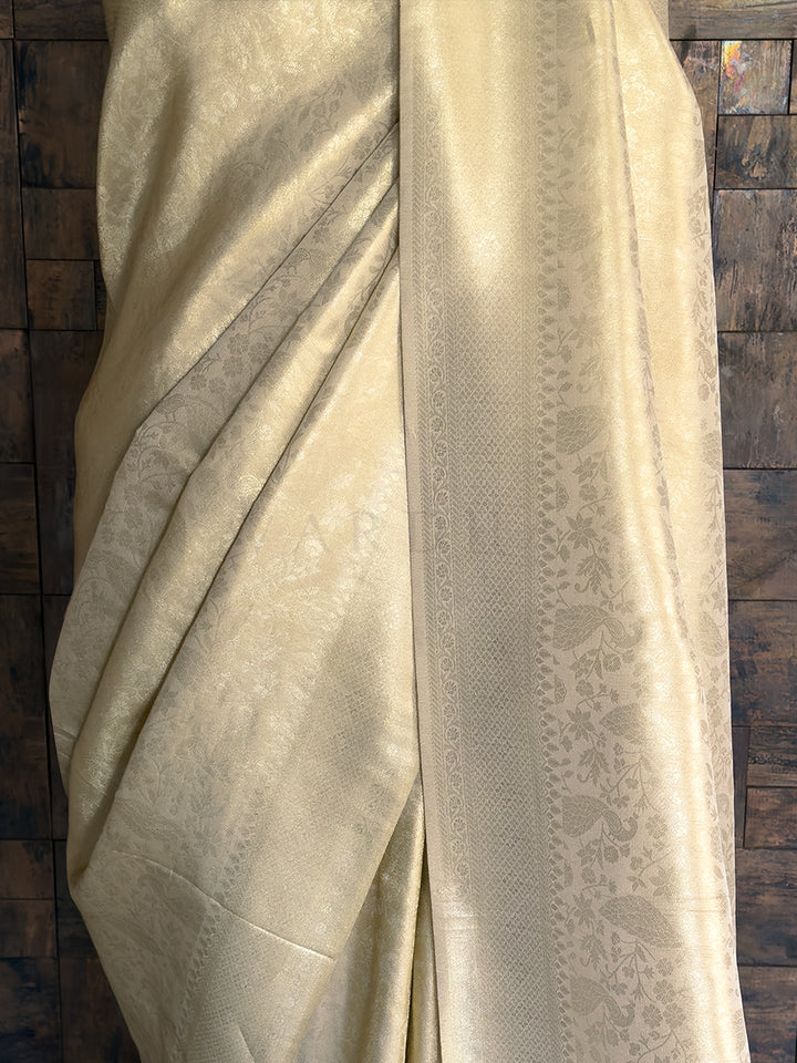 Cream Kanjivaram Tissue Silk Saree with Gold Zari Weave