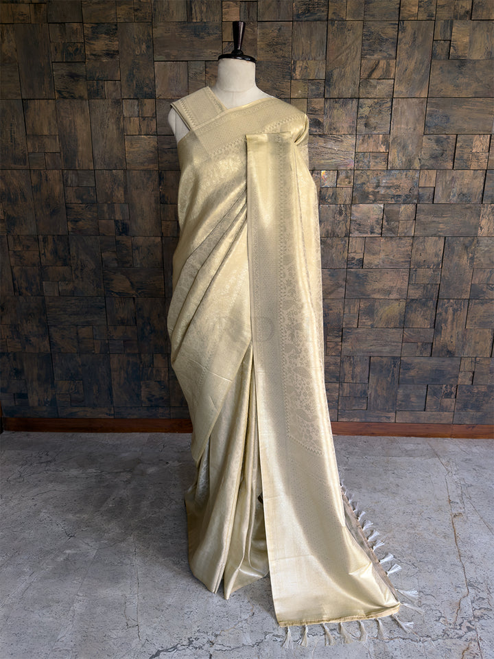 Cream Kanjivaram Tissue Silk Saree with Gold Zari Weave