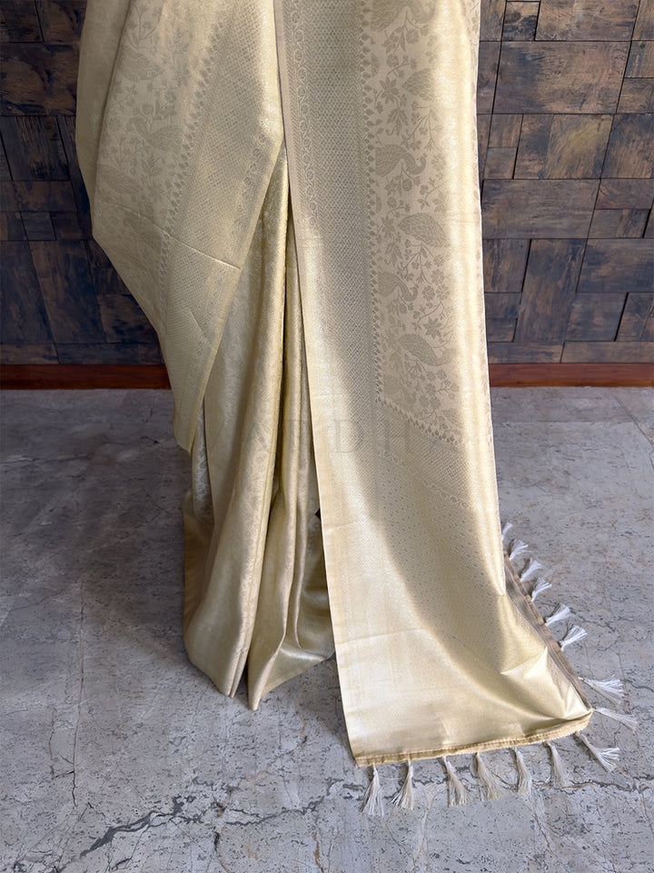 Cream Kanjivaram Tissue Silk Saree with Gold Zari Weave