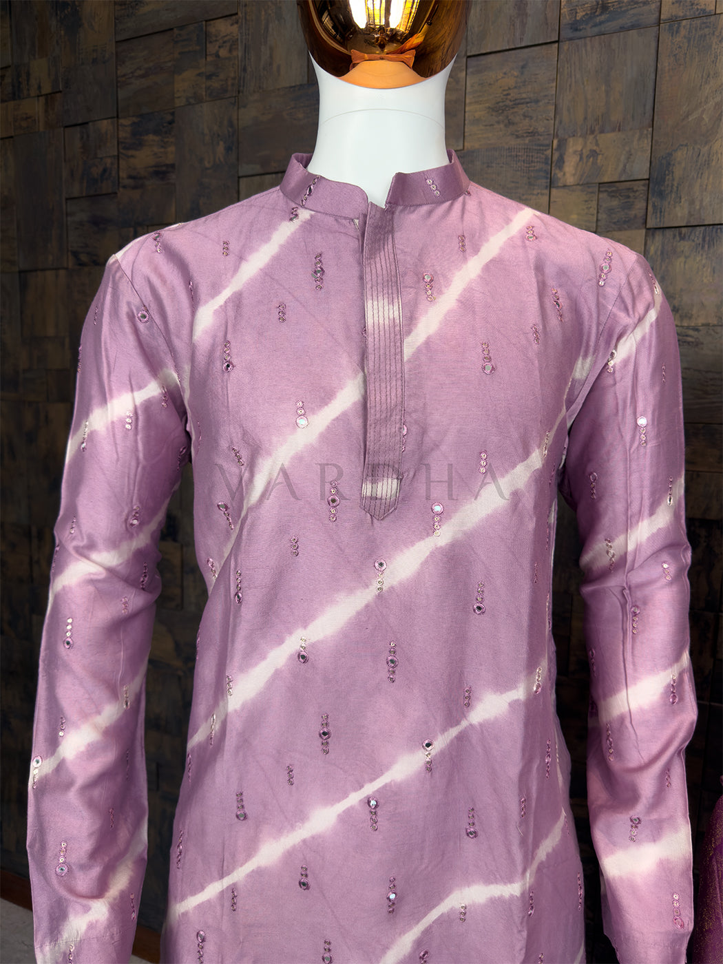 Lilac Gold Zari Kanjivaram Saree & Tie-Dye Sequin Kurta Ethnic Couple Set