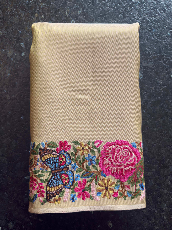 Cream Tissue Kanjivaram Silk Saree with Parsi Gara Embroidery