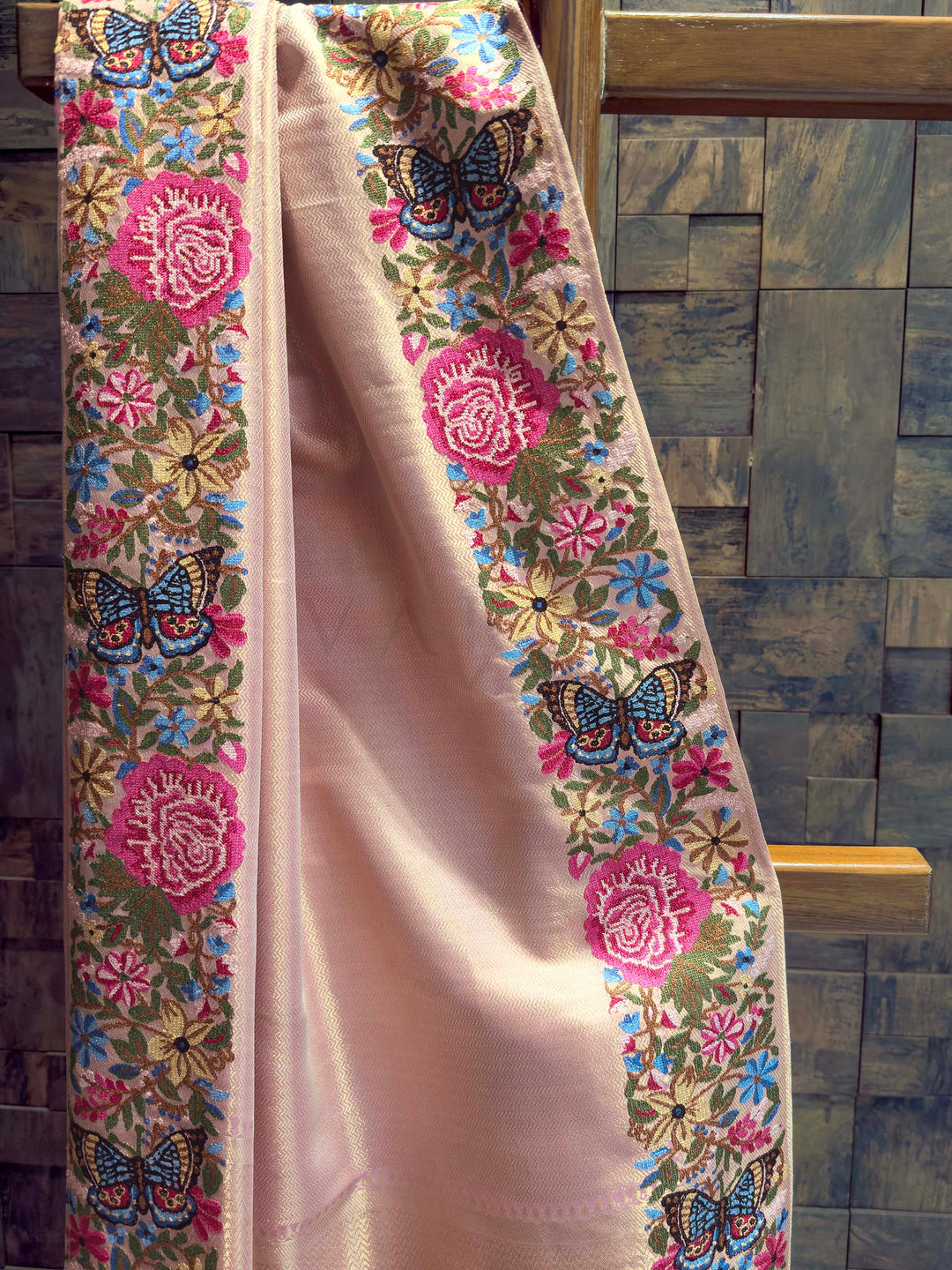 Pink Tissue Kanjivaram Silk Saree with Parsi Gara Embroidery
