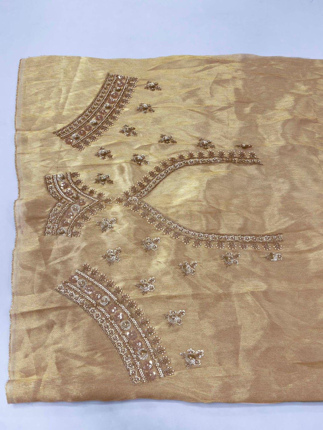White Tissue Silk Saree with Heavy Hand Zardozi & Pearl Work