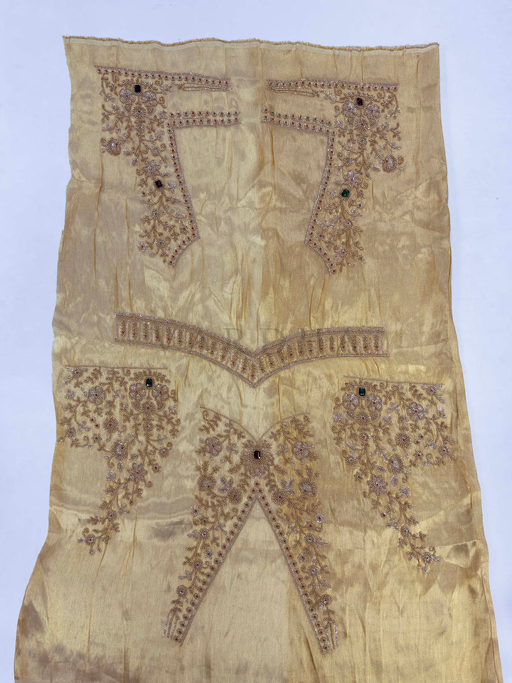 White Tissue Silk Saree with Heavy Hand Zardozi & Stone Work