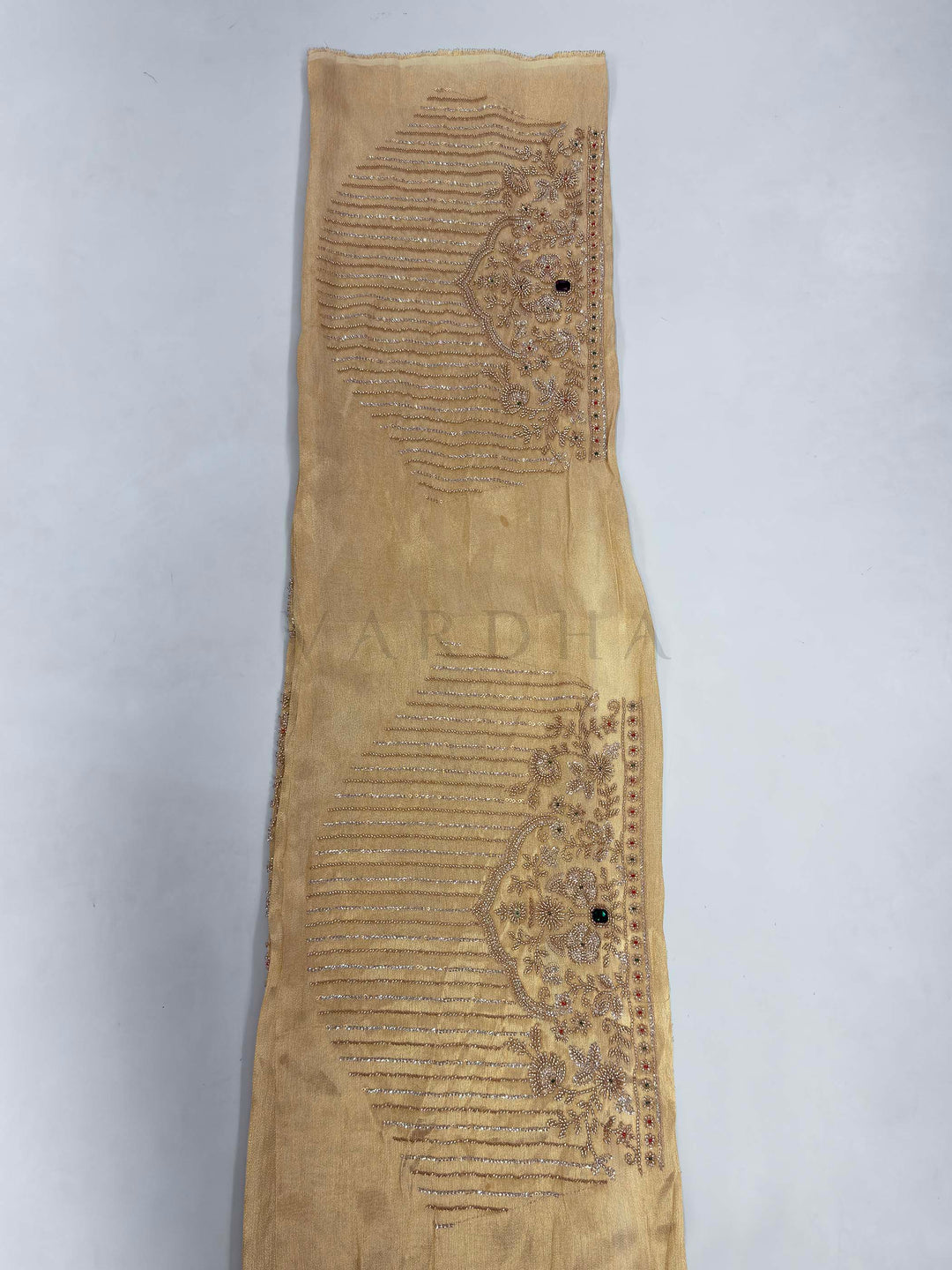 White Tissue Silk Saree with Heavy Hand Zardozi & Stone Work