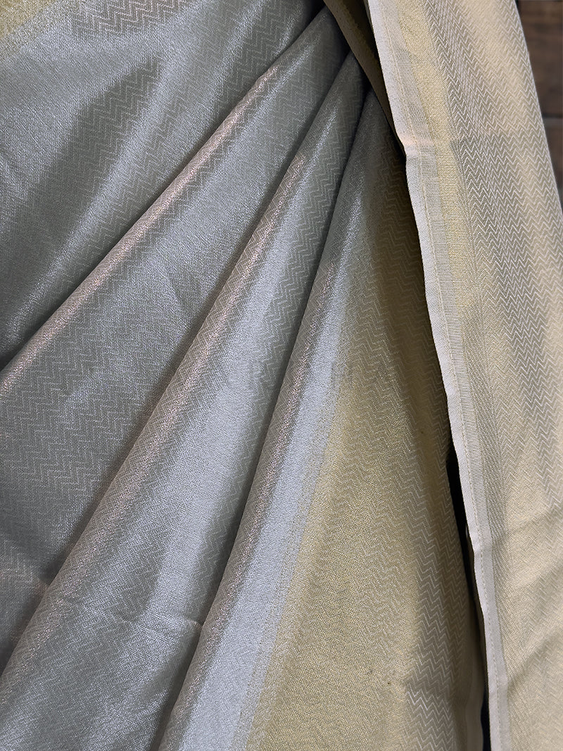 Off White Kanjivaram Viscose Silk Saree with Gold Zari Work