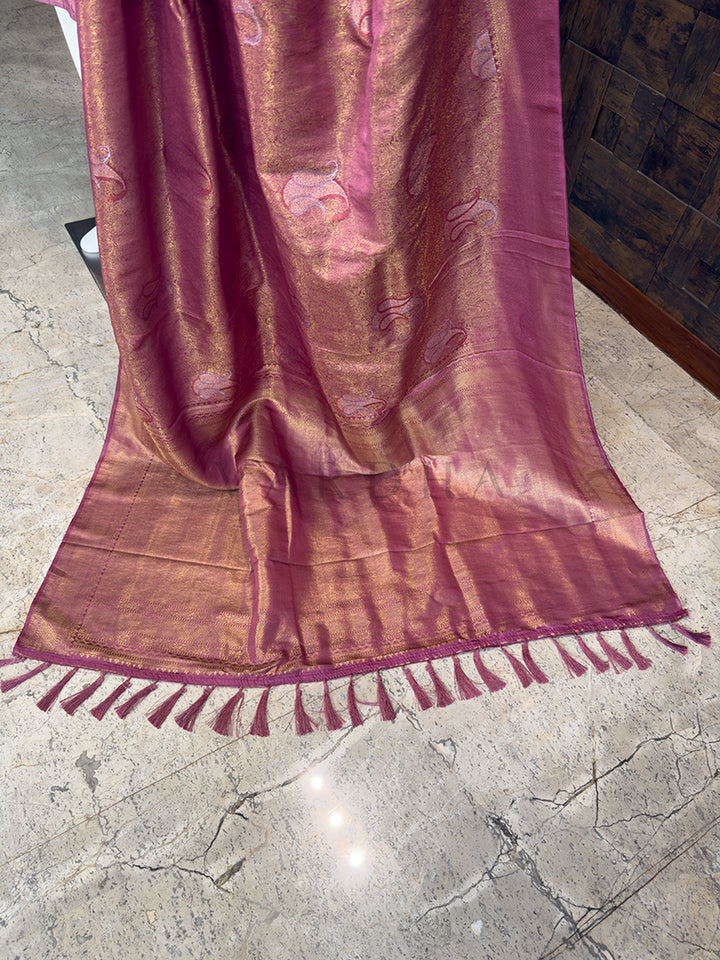 Pink Kanjivaram Silk Saree & Sequin Kurta Ethnic Couple Set