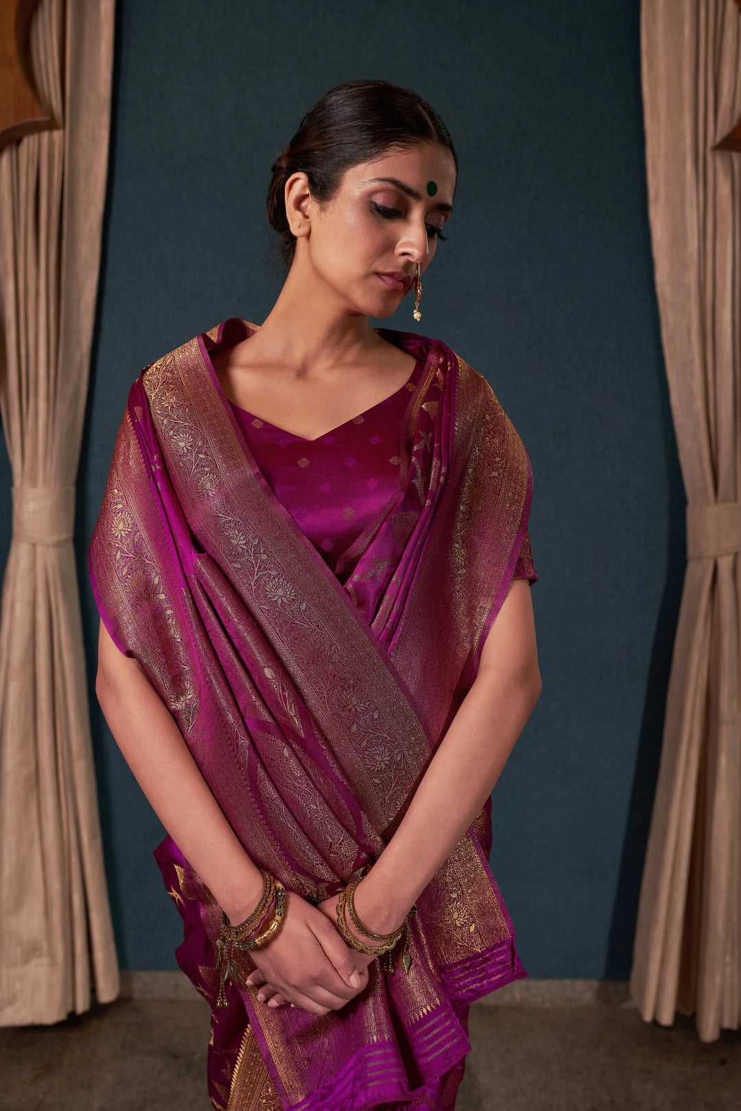 Plum Purple Banarasi Satin Silk House of Vardha