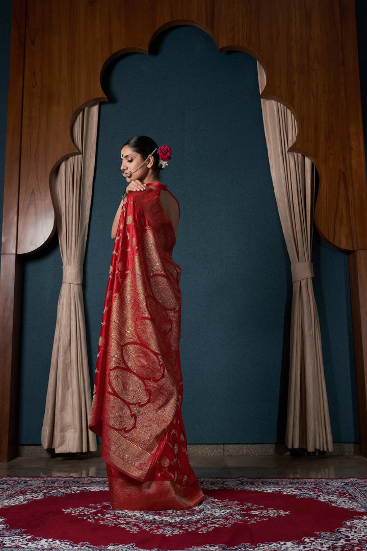 Posh Red Banarasi Satin Silk House of Vardha