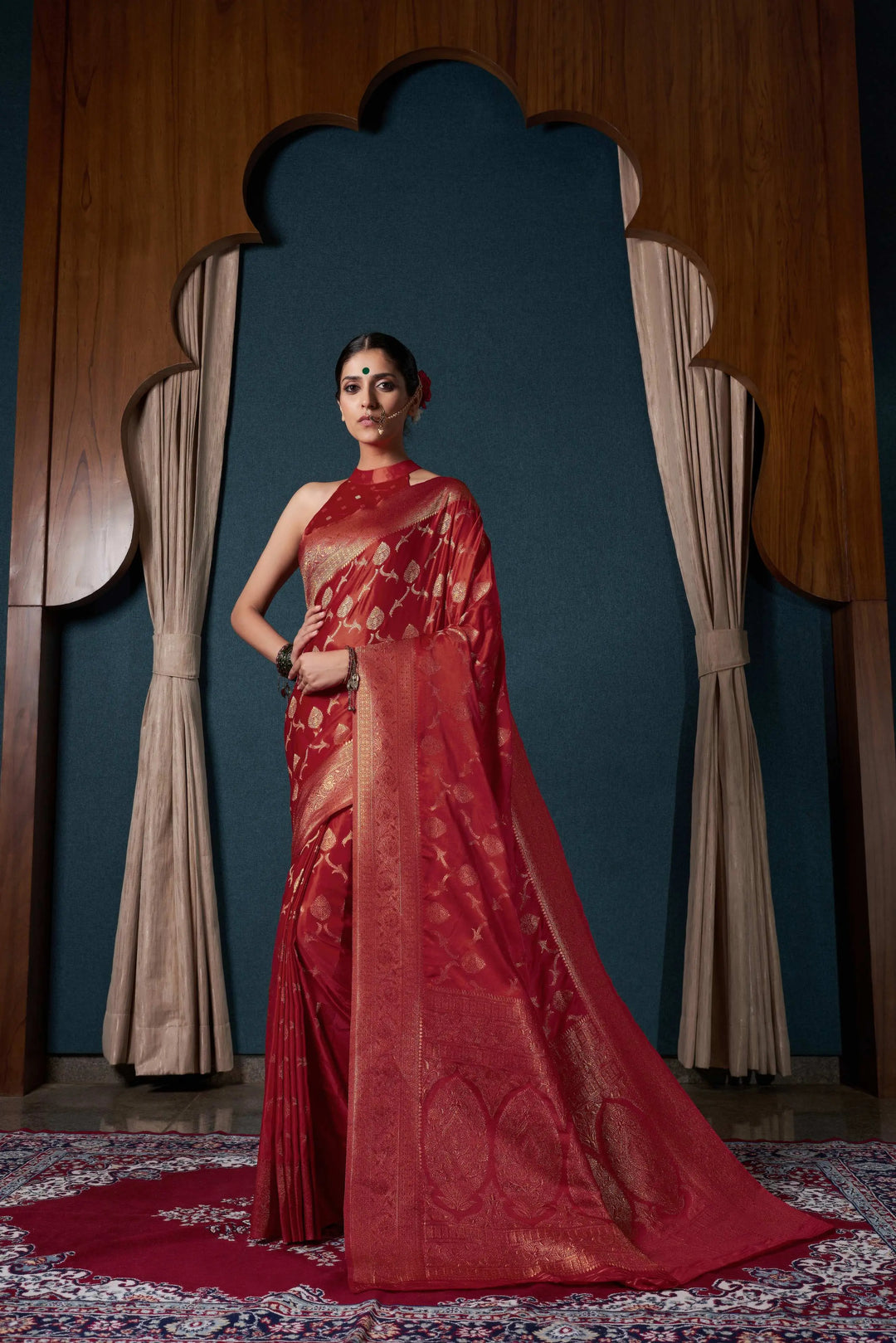 Posh Red Banarasi Satin Silk House of Vardha