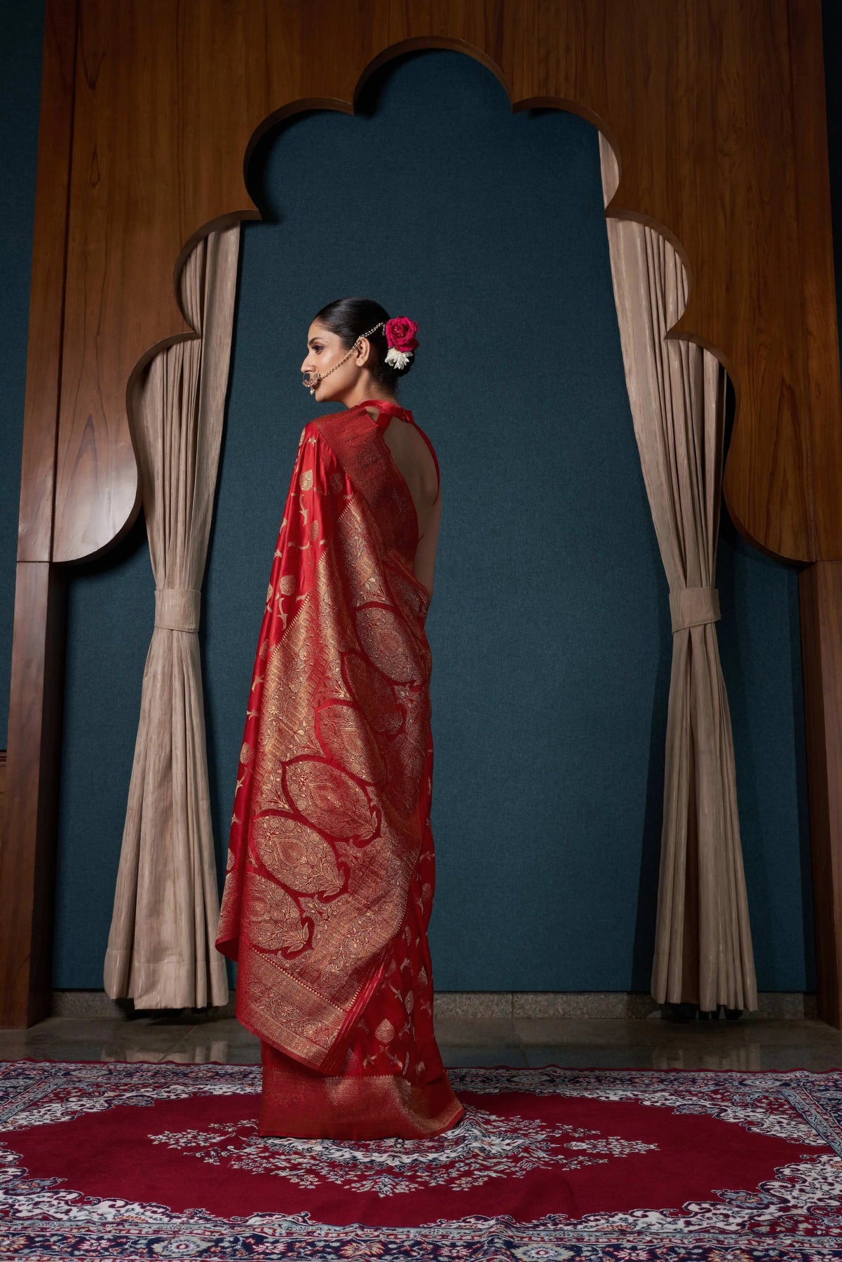 Red Posh Line Posh Red Banarasi Satin Silk – House of Vardha