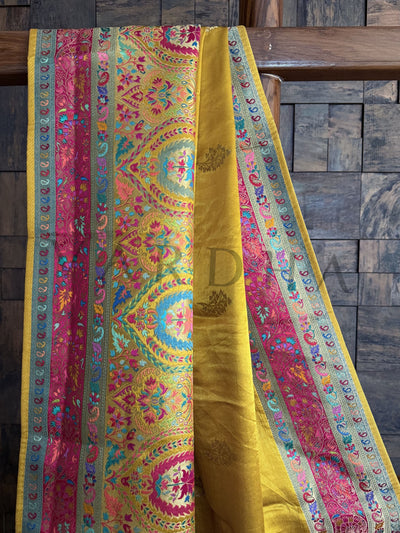 Multicolor Woven Banarasi Silk Saree with Floral Jaal and Dual Border