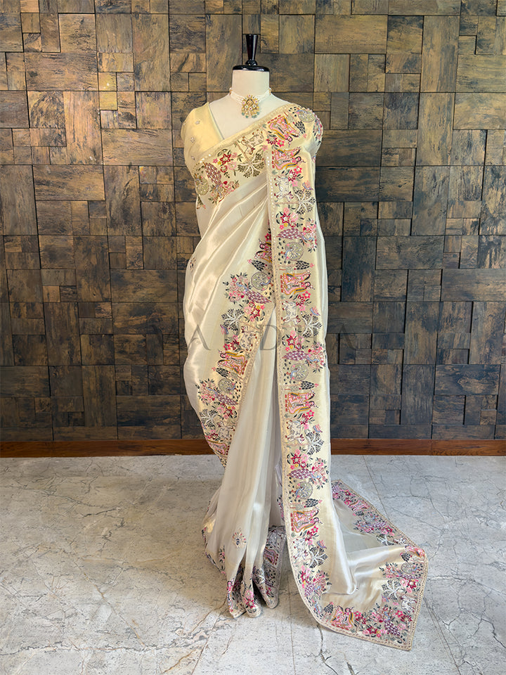 Gold Tissue Silk Saree with Zari Weaving &amp; Hand Work