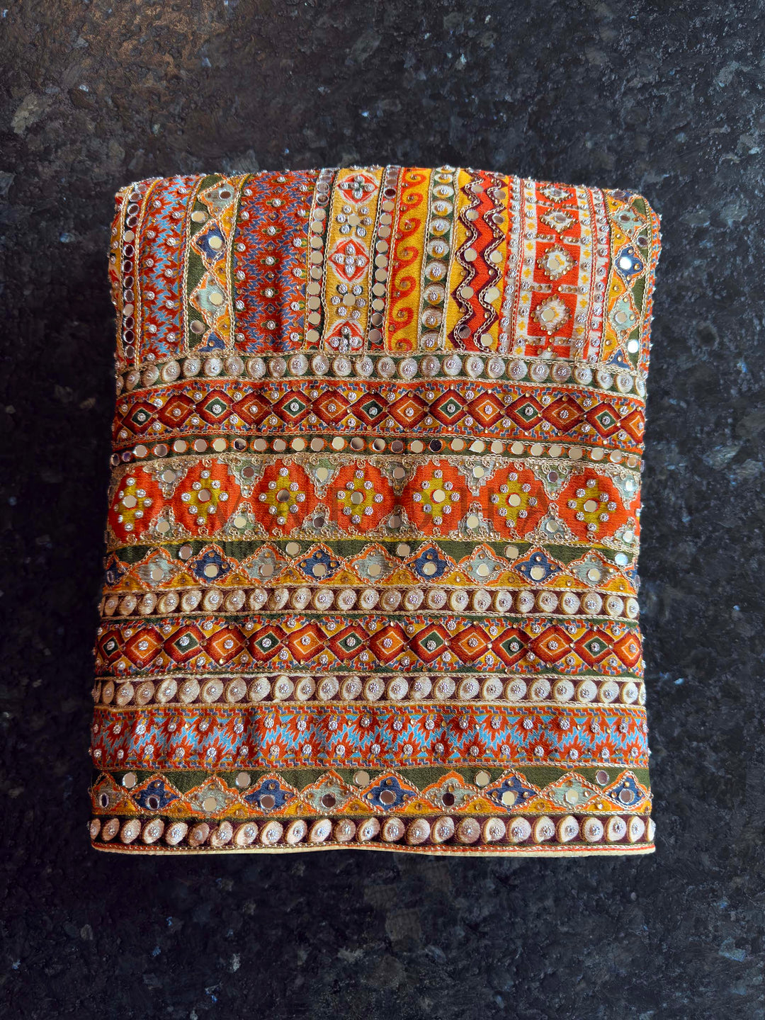 Mustard Viscose Kutch Embroidery Saree with Mirror Work