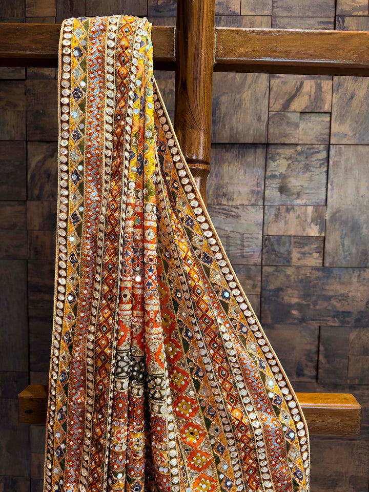 Mustard Viscose Kutch Embroidery Saree with Mirror Work