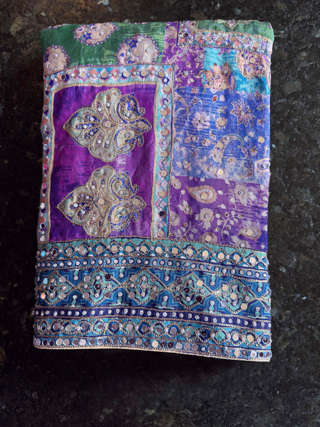 Purple Viscose Kutch Embroidery Saree with Mirror Work