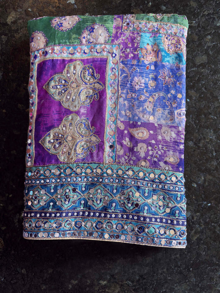 Purple Viscose Kutch Embroidery Saree with Mirror Work