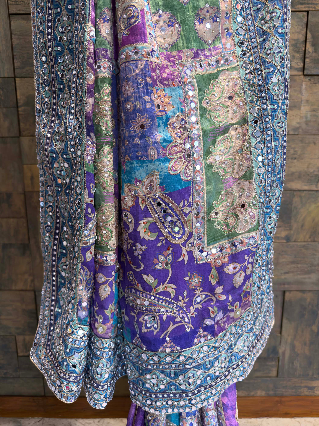 Purple Viscose Kutch Embroidery Saree with Mirror Work