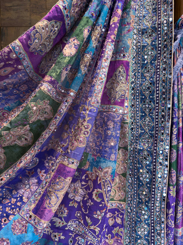 Purple Viscose Kutch Embroidery Saree with Mirror Work