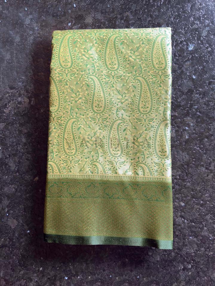 Folded view highlighting the sheen and intricate Tanchoi weave of the satin fabric.