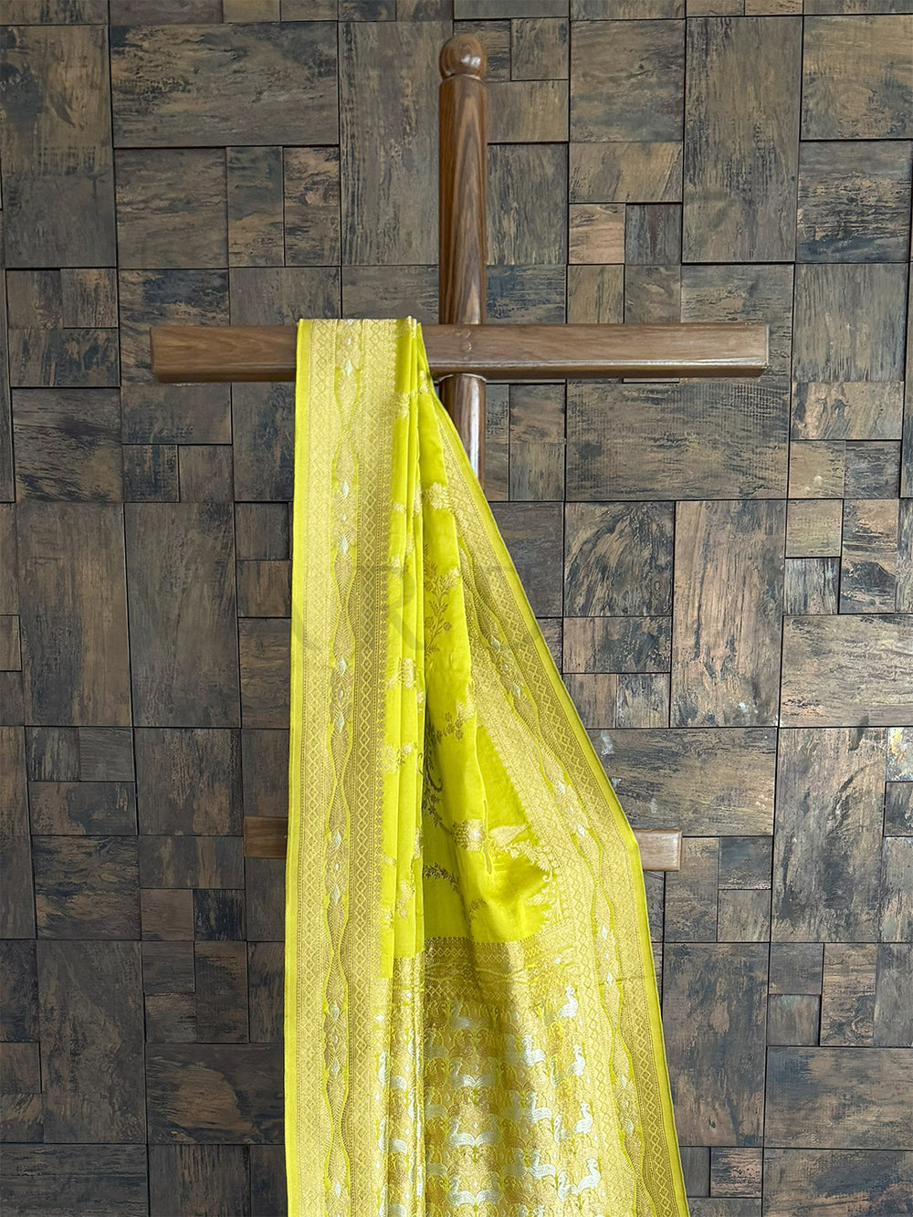 Indian Wedding & Bridal Elegance: Shimmering Lemon Yellow Satin Silk Saree with Intricate Dual Zari Gold & Silver Premium Silk, Surat. Premium Indian Ethnic Wear for Weddings & Bridal Surat Craftsmanship.