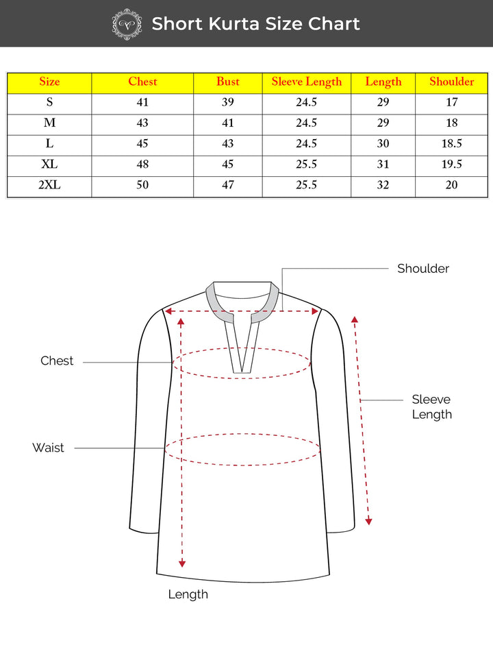 Off-White Cotton Short Kurta with Blue Geometric Embroidery