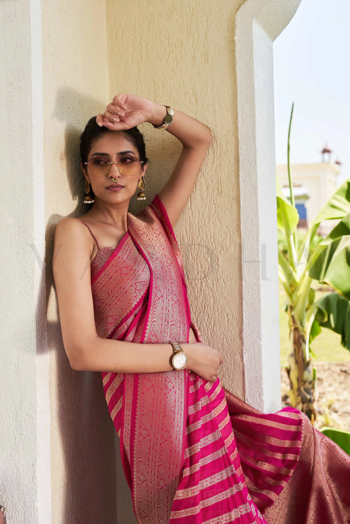 Strawberry Pink Feather Soft Saree House of Vardha