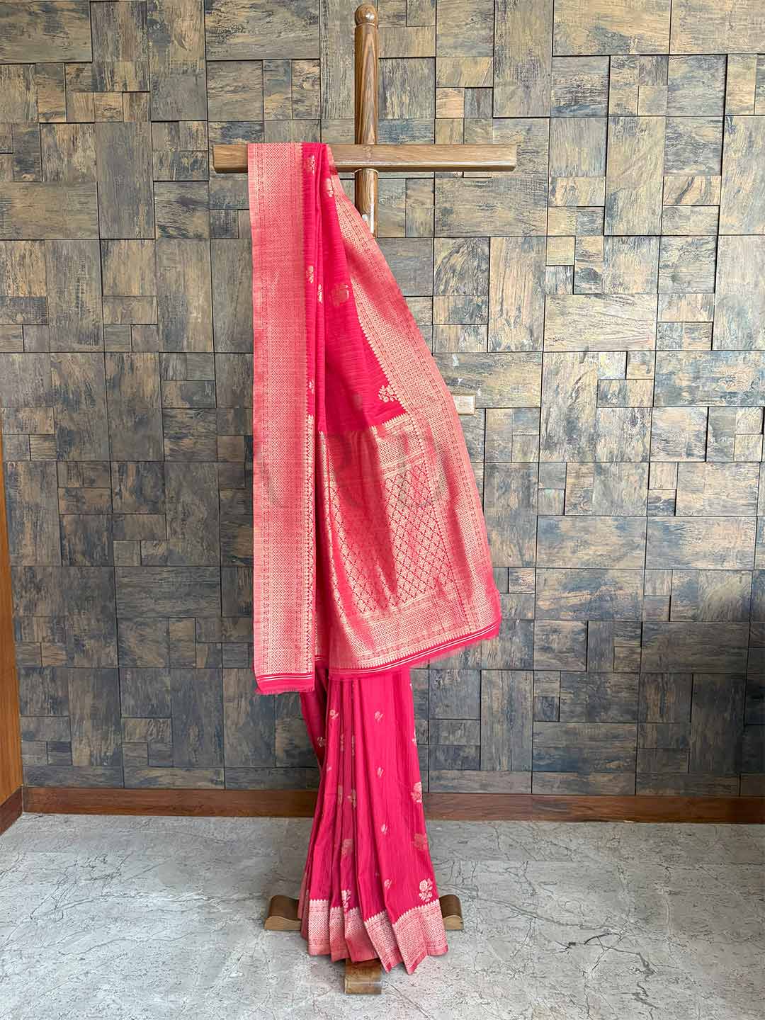 Viva Magenta Tussar Silk Saree with Zari Border