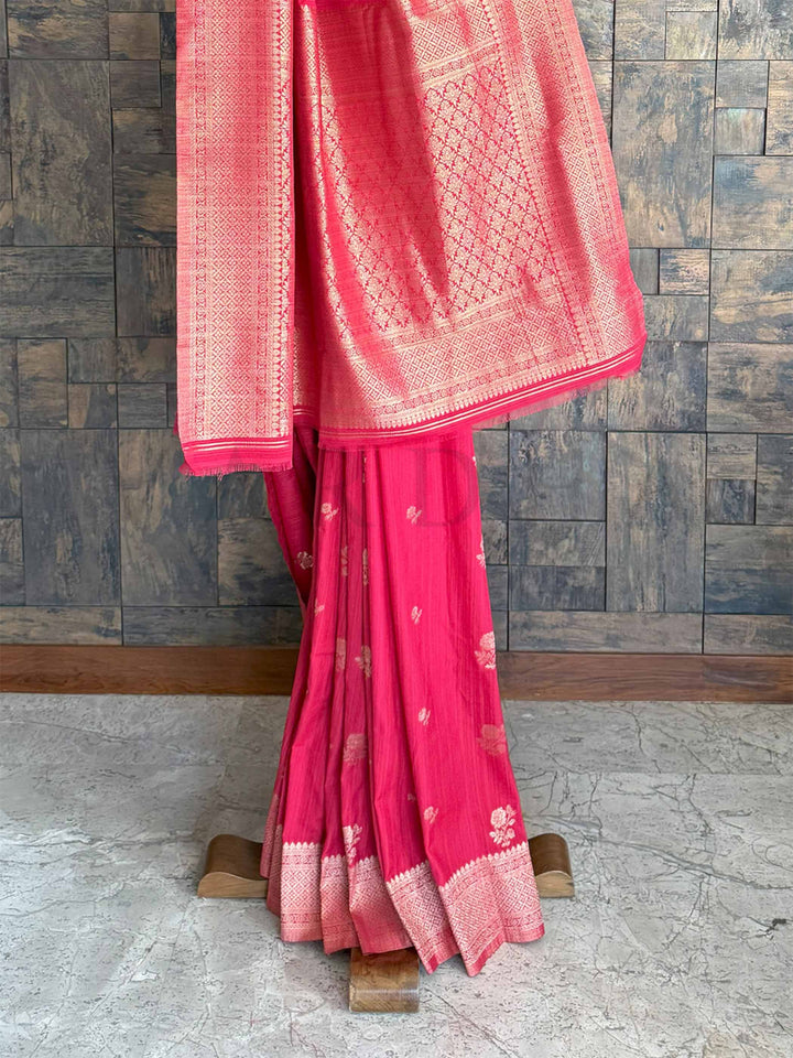 Viva Magenta Tussar Silk Saree with Zari Border
