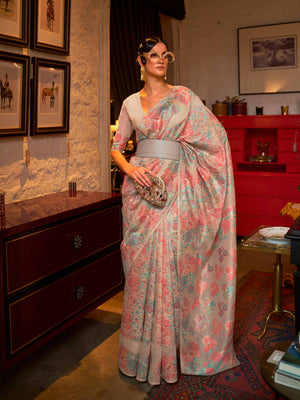 Tan Cream Kashmiri Modal Handloom Borderless Saree with Exquisite Handwoven Detailing and a Seamless Drape—a Luxury Ethnic Wear piece featuring Intricate Kashmiri Embroidery, perfect for Traditional and Contemporary Occasions.