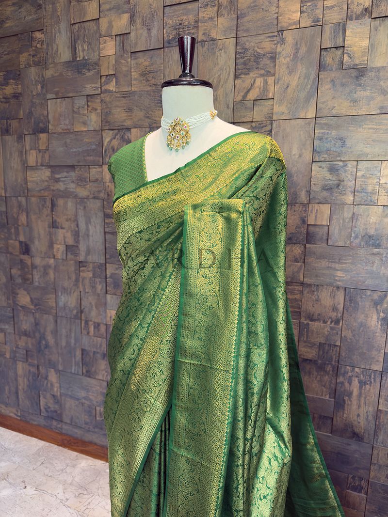 Emerald Green Kanjivaram Silk Saree with Gold Zari Weave