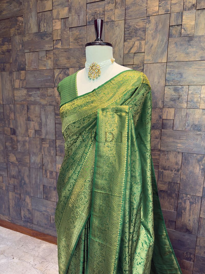 Emerald Green Kanjivaram Silk Saree with Gold Zari Weave