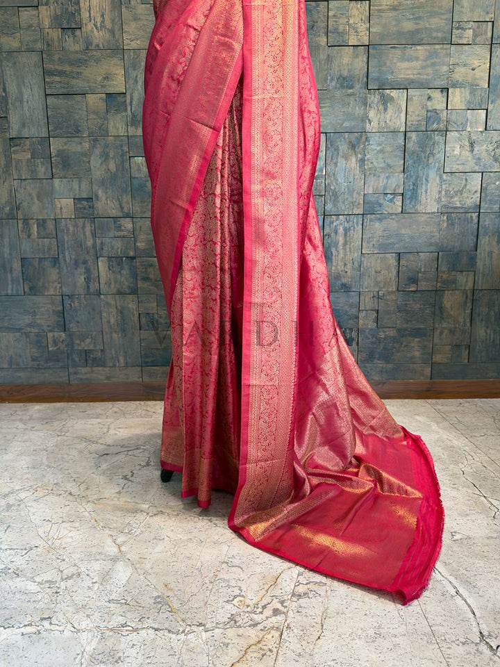 Rani Pink Golden Zari Kanjivaram Silk Saree
