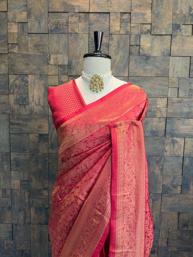 Rani Pink Golden Zari Kanjivaram Silk Saree