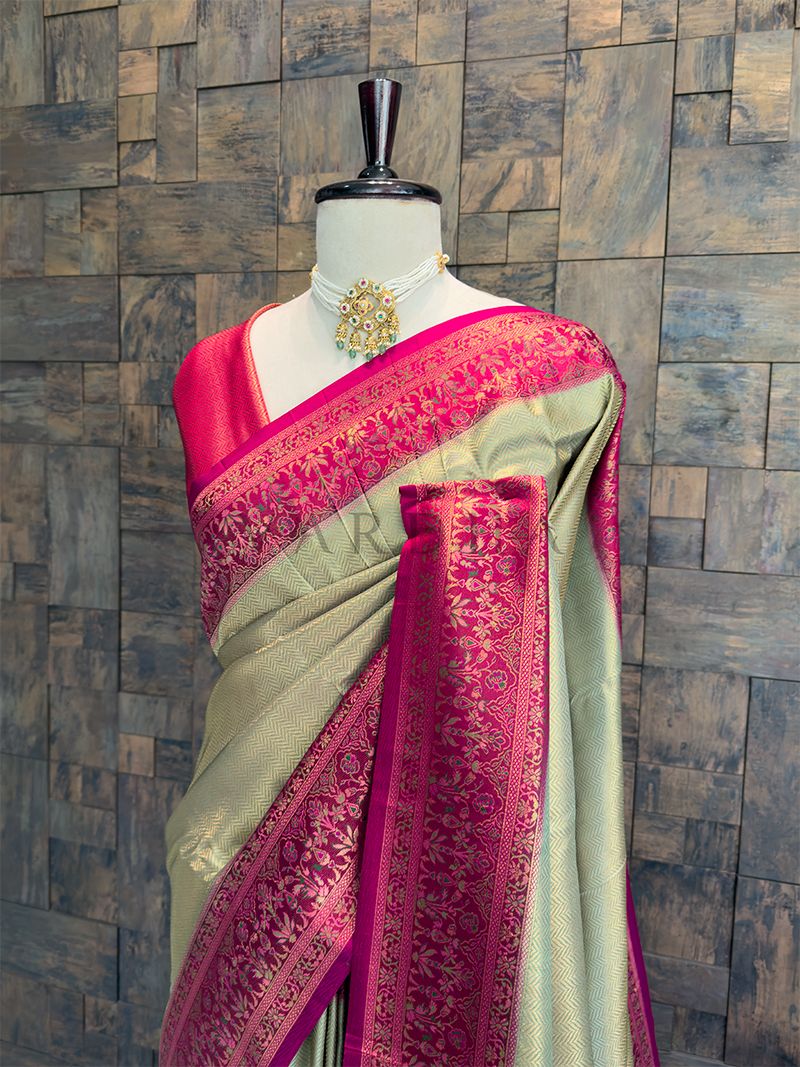 Seagreen-Rani Woven Kalamkari Tissue Silk Saree with Zari Work