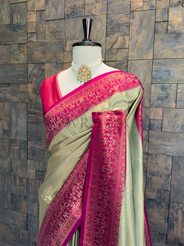 Seagreen-Rani Woven Kalamkari Tissue Silk Saree with Zari Work