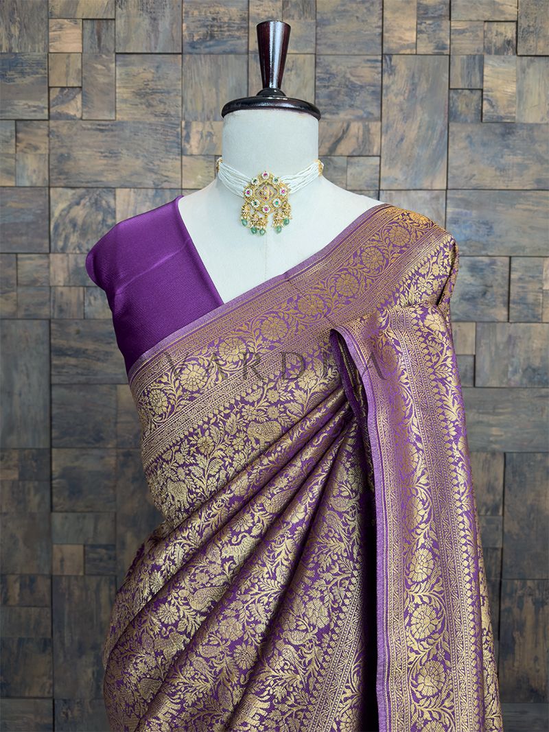 Royal Purple Golden Zari Pure Mysore Silk Saree