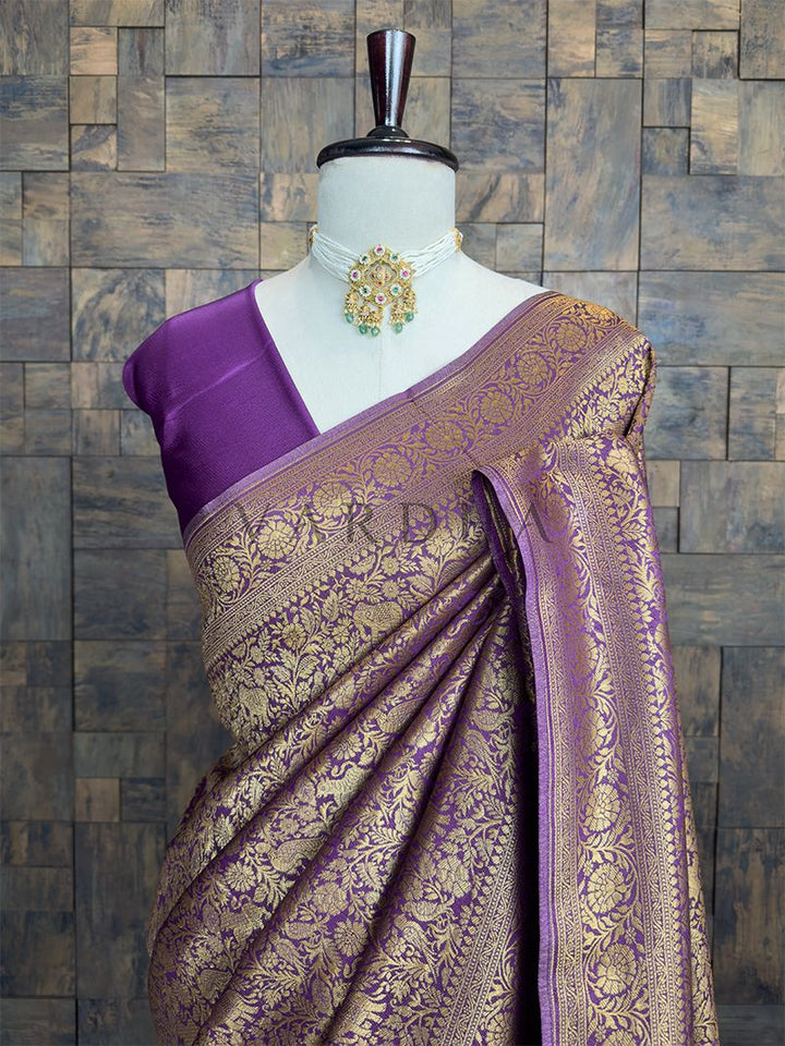 Royal Purple Golden Zari Pure Mysore Silk Saree