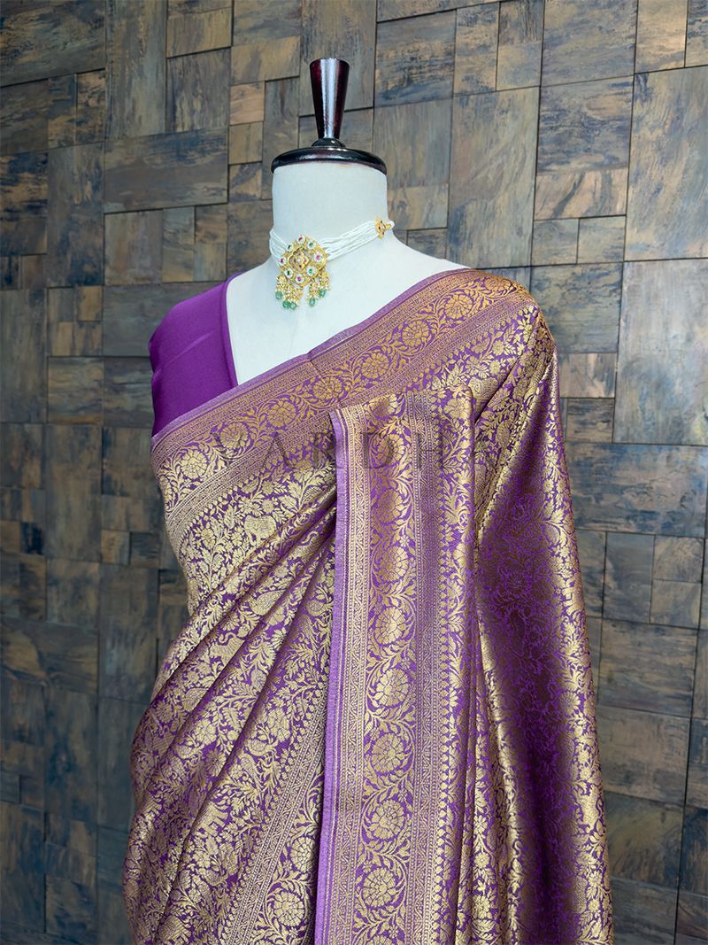 Royal Purple Golden Zari Pure Mysore Silk Saree