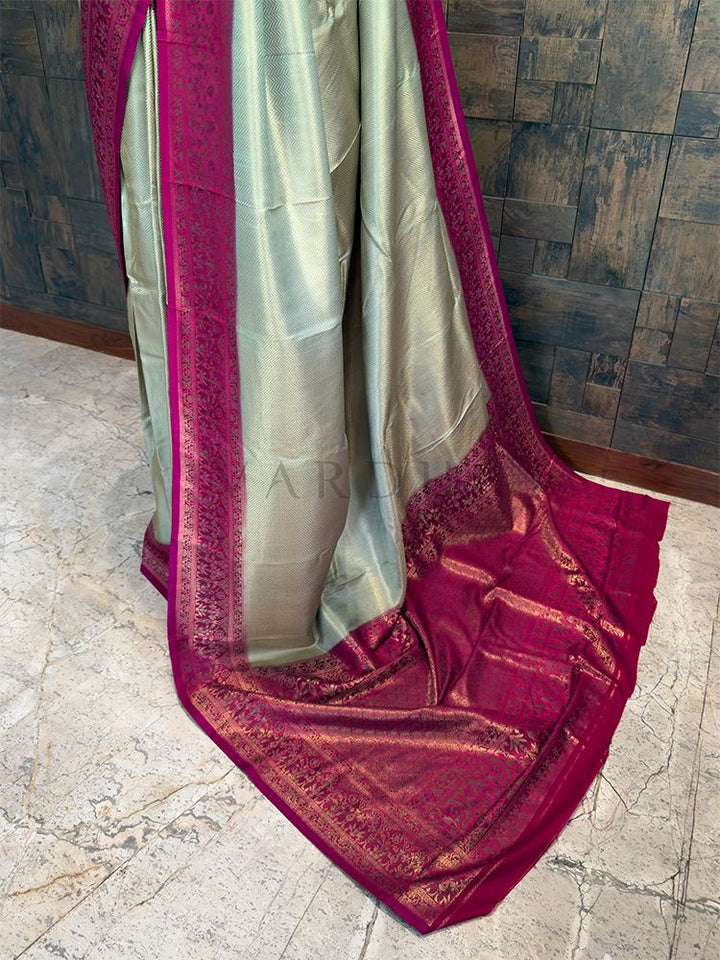 Seagreen-Rani Woven Kalamkari Tissue Silk Saree with Zari Work