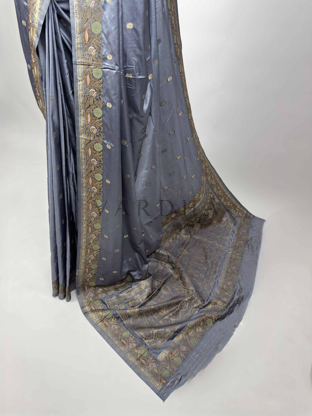 Grey Traditional Jamawar Satin Saree for Weddings &amp; Celebrations