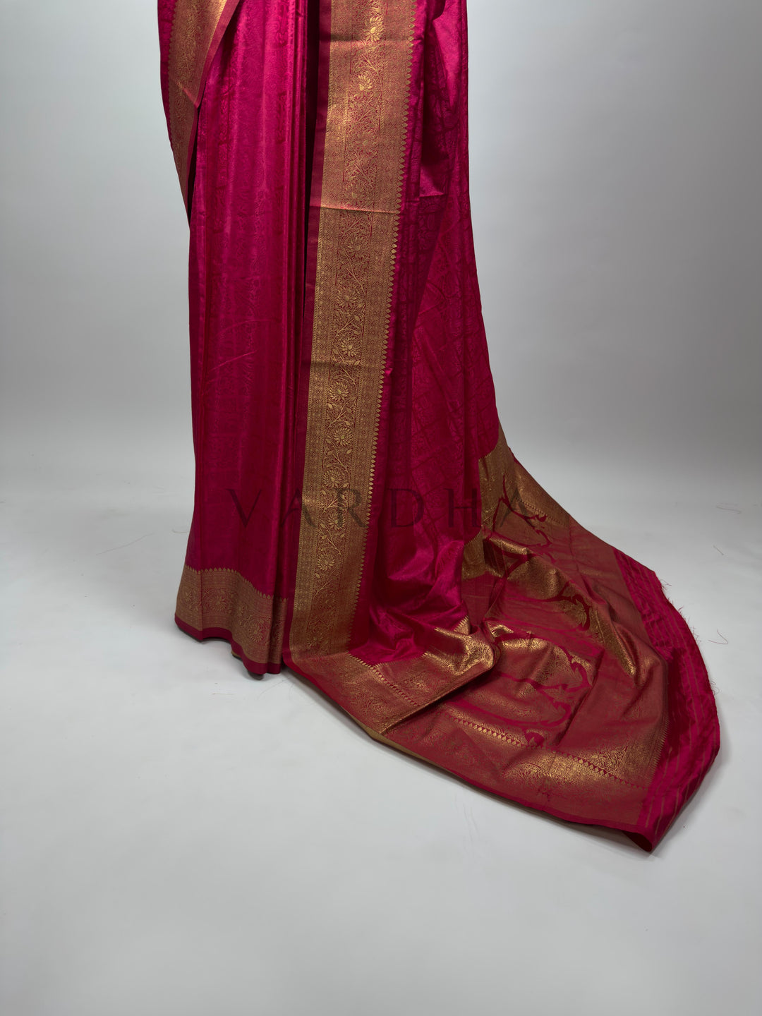 Wine Banarasi Satin Silk Saree with Gold Zari