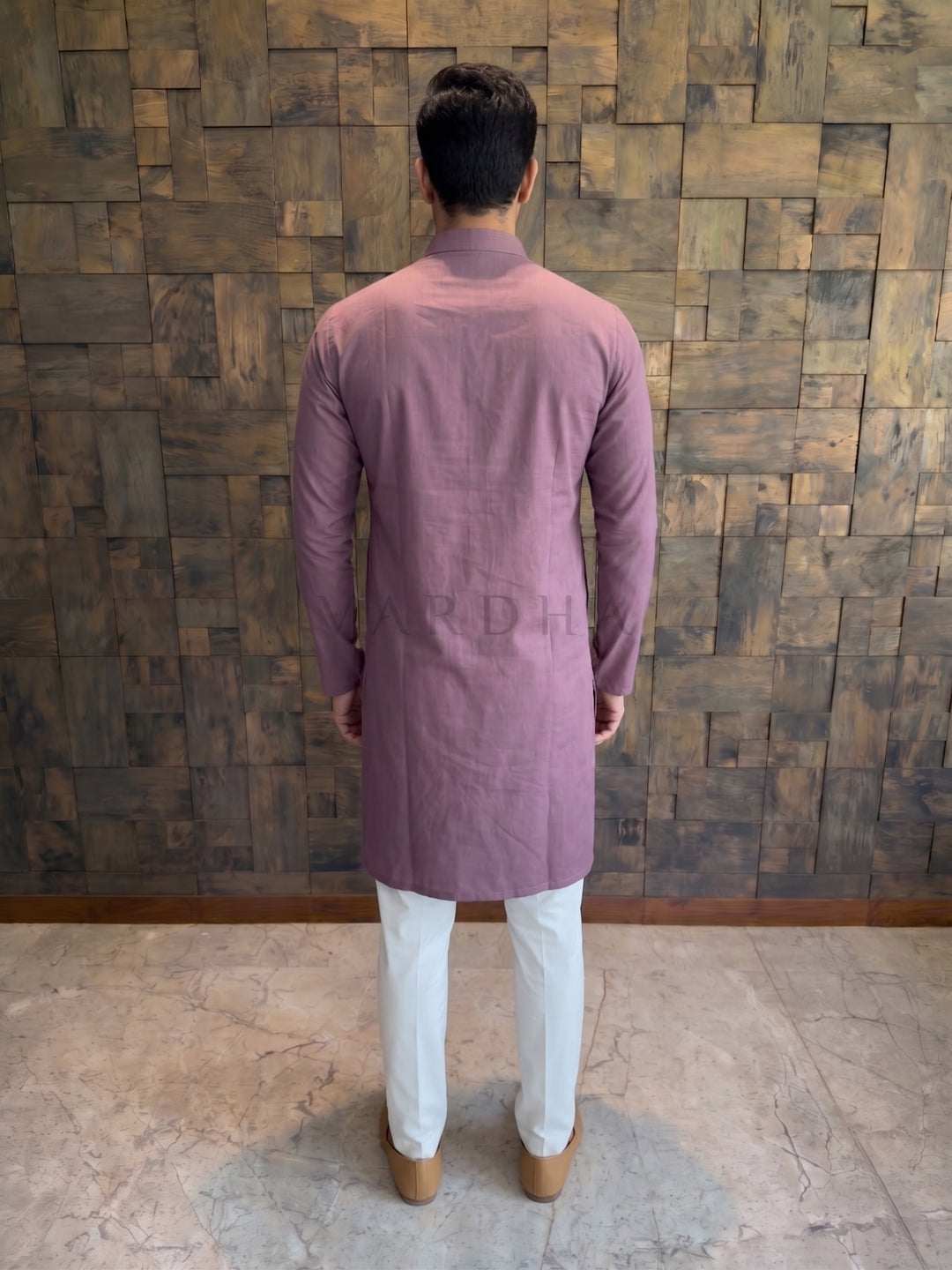 Wine Cotton Kurta with Concealed Pintuck Placket