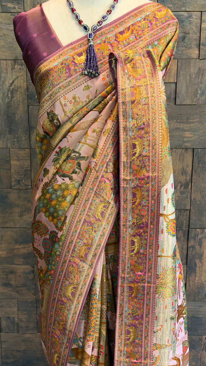 Lilac Mughal Motif Banarasi Katan Silk Saree with Tissue Blouse